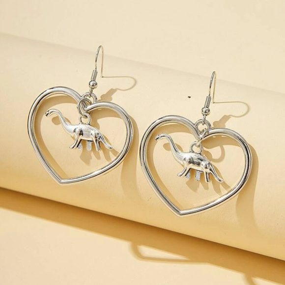 Kathrono Jewelry - 🦕 Awesome Heart Brontosaurus Dino Dinosaur Drop Earrings 🦕